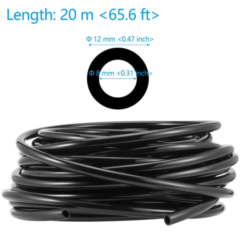 Coiled Workhorse 1/2 Inch PU Pneumatic Tubing, 65.5 Ft Black Polyurethane Line Hose For Air Compressor Fittings, Fluid Transfer.
