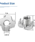 Heavy Duty T Nuts For 3/8-16 Thread Built Like A Tank Using 304 Stainless Steel Rust Proof Shield For Rock Solid Furniture Buildouts Cabinetry And Sick Rock Climbing Hold Mounts 10 Piece Pack size details with dimensions 1 in and 1/2 in