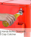 80 Quart Rolling Cooler Cart With Bottle Opener And Catch Tray For Parties And Bar Nights Red Durable Steel Close-Up