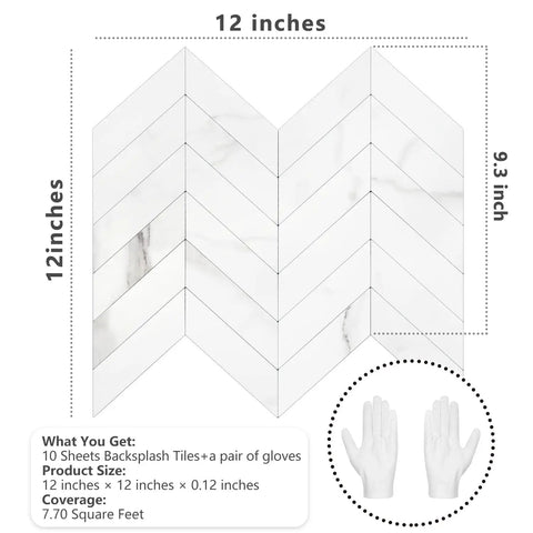 10 Sheet Herringbone Peel And Stick Backsplash In White Marble Look PVC Self Adhesive Wall Tiles For Kitchen And Bathroom DIY