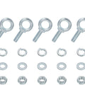 Five Pack M16 Galvanized Carbon Steel Eye Bolts With Nuts And Washers Beefy Heavy Duty Ring Eye Bolts Kit For Tie Downs Indoors Outdoors Five Eighths Inch By One Point Nine Seven Inch Silver, eye bolts with washers and nuts laid out