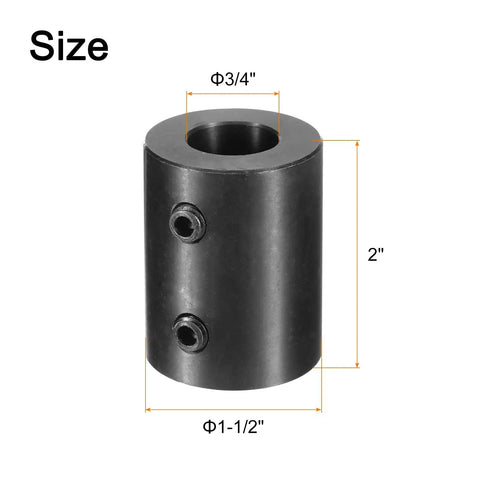 Three Quarters Inch Bore Shaft Coupling One And A Half Inch Outer Diameter Two Inch Length Black Oxide Plated Steel Rigid Coupler With Two Set Screws Motor Wheel Coupler Beefy Industrial Grade Part For Heavy Duty Power Transmission, 3/4 bore 1.5 in OD