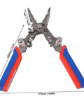 Ftvogue 16 In 1 Multifunctional Wire Stripping Pliers Folding Tool with red and blue rubber handles, 6.89 inches, for cutting cables.