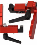 Beefed-Up Heavy Duty T Slot Miter Track 75 Type T-Rail Aluminum Router Fence in red, showcasing adjustable parts.