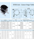 Manual Linear Positioning Stage Four Axis With 90mm By 90mm Platform dimensions and specifications chart