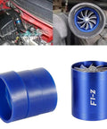 F1Z Turbocharger And Dual Air Intake Fuel Saver Kit for turbocharged vehicles, shown installed and disassembled, aluminum, blue