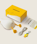 Night Light Duck Shaped LED Lamp with box, charging cable, manual, and keychain accessory.