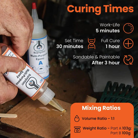 Multi Purpose Epoxy Kit With Quick 30 Minute Set Waterproof Two Part Epoxy Glue For Garage Ready Tile Metal Ceramic Glass Wood Stone Rock Solid Bonding Sandable And Paintable Resin Easy One To One Mix 16 Oz