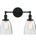 Two Light Swing Direction Wall Sconce With Switch And 5.6 Inch Bell Glass Shade Vintage Industrial Double Head Wall Light 180 Degree Adjustable Black Finish E26 Compatible Bulbs