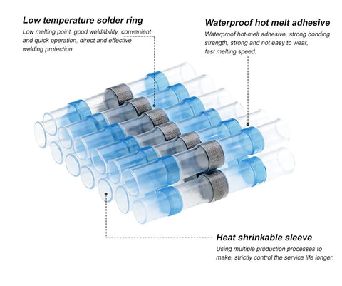 Super Durable Heat Shrink Butt Crimp Terminals 50 To 1200 Pack Waterproof Seal For AWG18 Wire Splice Kit Heavy Duty Insulated Connectors, blue