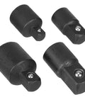 Heavy Duty 4-Piece Impact Socket Adapter Set Featuring Secure Locking Mechanism And Low Profile Design For Perfect Fit On 1 4 Inch 3 8 Inch And 1 2 Inch Drive Tools, black steel adapters