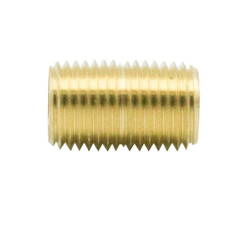 Brass pipe nipple close-up, 1/8 in NPT male x 1/8 in NPT male, 3/4 in long, pack of 5