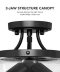3-Jaw canopy of 3-Bulb Industrial Style Semi Flush Mount Ceiling Light With Clear Glass Shade, Matte Black Fixture, E26 Base, ETL Listed