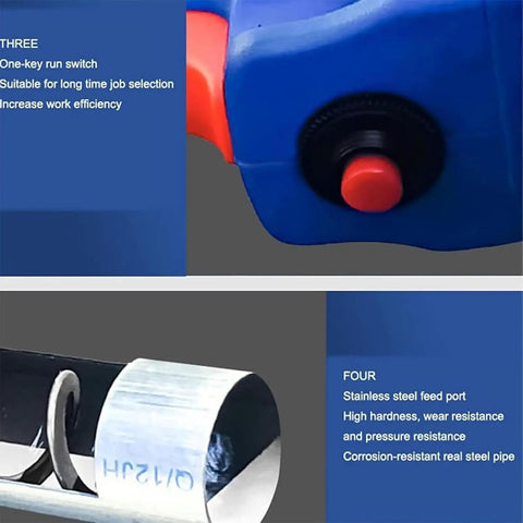 Portable Grain Suction Machine With 300CM Pump Auger Conveyor showing one-key switch and stainless steel feed port details.
