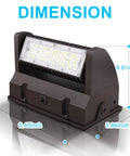 40W Rotatable LED Wall Pack Light With 5000K Daylight Output, 5500 Lumens Outdoor Area Fixture dimensions shown