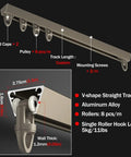 Ultra Thin Aluminum Curtain Track System With Ceiling Mount Seamless Sliding Rod For Heavy Curtains Room Divider Champagne Finish 13 Feet Long 4 Meters, aluminum alloy, 4 m track