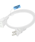Flat 3 Foot White Extension Cord 2 Prong Polarized Light Duty ETL Listed Power Cable 18 AWG 125V 10A 1250W For Indoor Use Slim Flexible Design