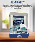 All In One Drywall Repair Kit With Wall Plate, Two Patch Compound Bags, Dual Grit Sanding Block And Trowel For Quick Hole Repair