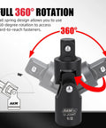 20 Piece Locking Impact Socket Extension Set With Three Inch Six Inch Nine Inch Extension Bars For One Quarter Inch Three Eighth Inch One Half Inch Drive Quick Release Locking Collar Cr V Steel Universal Joints Bit Socket Adapters And Socket Adapters showing 360 degree rotation feature