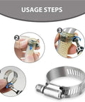 Premium Stainless Steel Hose Clamp Kit With 80 Pieces For Heavy Duty Car And Home Repair Fixing Leaks Fastening Various Sizes From 8mm To 51mm Using Adjustable Worm Gear Clamps That Stay Tight. Usage steps for stainless steel worm gear hose clamp on tubing