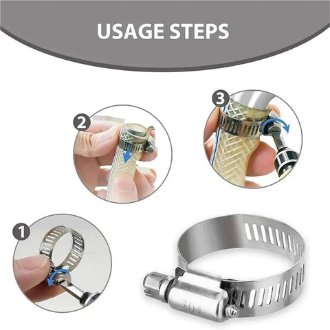 Premium Stainless Steel Hose Clamp Kit With 80 Pieces For Heavy Duty Car And Home Repair Fixing Leaks Fastening Various Sizes From 8mm To 51mm Using Adjustable Worm Gear Clamps That Stay Tight. Usage steps for stainless steel worm gear hose clamp on tubing