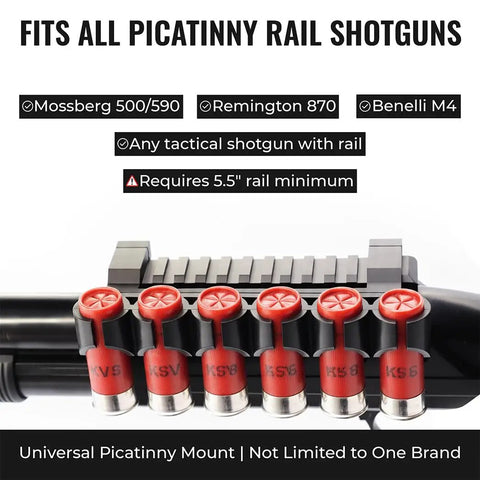 Side Saddle 12 Gauge Shotgun Shell Holder For Picatinny Rails Carries Up To Six Shells Quick Access Shell Carrier displayed