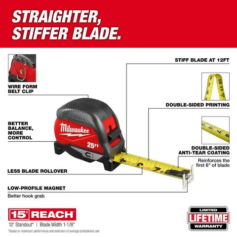 25 Ft Magnetic Tape Measure With Stiff Straight Blade For Better Balance And Control, Precision Oriented Design For Quick Accurate Readings, Red Handle, Durable Steel Tape For Pro Level Framing And DIY Projects, 25 ft tape measure