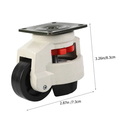 Tough As Nails Heavy Duty Swivel Caster Wheels Built For Serious Heavy Lifting With Sure Grip Locking Brakes Adjustable Leveling Flat Base Four Pack close-up showing dimensions and locking mechanism.