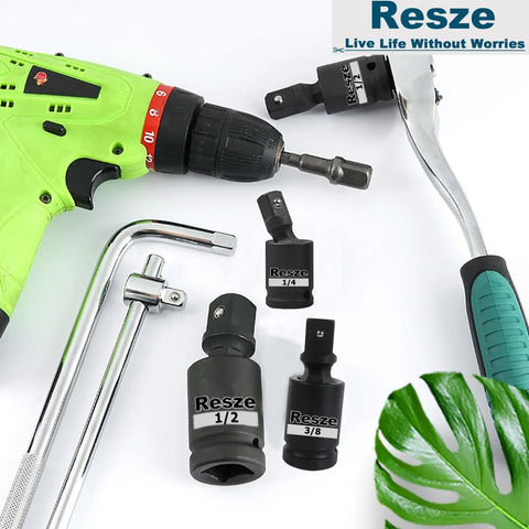 Resze 3-piece universal joint socket adapter set for 1/4, 3/8 and 1/2 in drives with wobble and impact-grade joints
