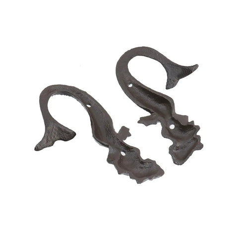 Hella Sturdy Mermaid Cast Iron Hooks, Rustic Black Wall Plant Hangers, heavy duty design, 6x3.39 inches, perfect for cozy spaces.