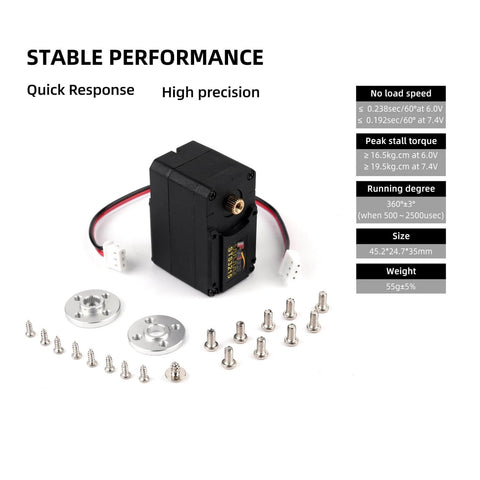 STS3215 Beefy 19KG Digital Servo Motor With 7.4V Power, screws, gears, and wiring for RC hobby robotics