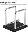 Five Ball Newton's Cradle Desktop Toy For Office And Home Decor With Black Wood Base And Strong Nylon String