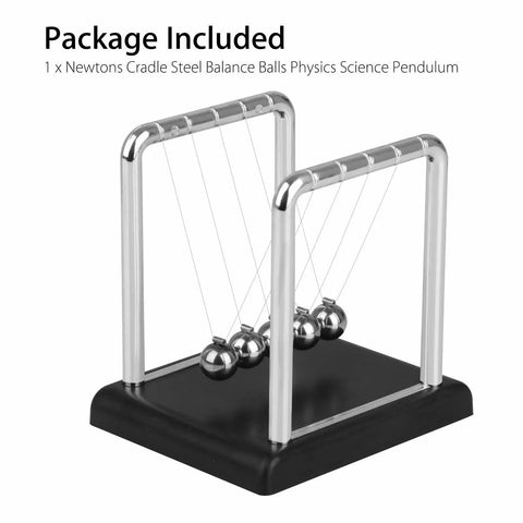 Five Ball Newton's Cradle Desktop Toy For Office And Home Decor With Black Wood Base And Strong Nylon String