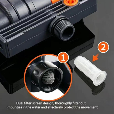 Dual filter detail on 16 Nozzle Oscillating Sprinkler With Dual Zone Water Timer And Automatic Rocking Motion For Lawn, Yard, And Garden Watering, Adjustable Spray Pattern, Distance, And Water Volume