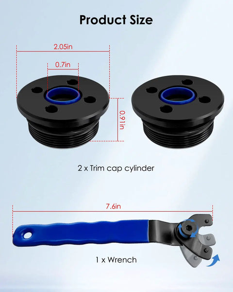 Suzuki Trim Cylinder End Cap Kit With Wrench And O Ring Seals 2 Piece Set For 4 Stroke Outboard Motors 115HP To 300HP Fits 140HP 150HP 175HP 200HP 250HP 300HP Models, product size diagram