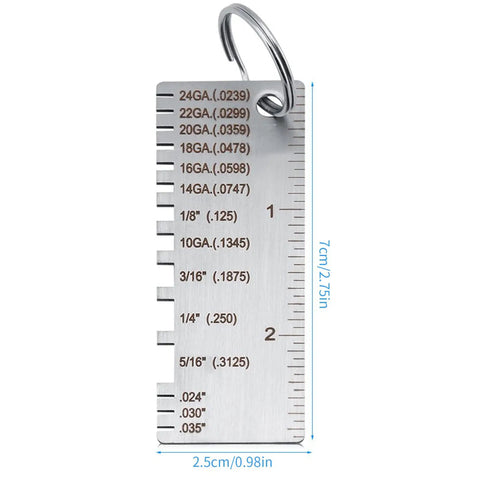 Metal Gauge Thickness Tool For Sheet Metal And Welding Projects 24GA To 0.035 Inch Thickness Gauge With Clear Readouts, key chain style