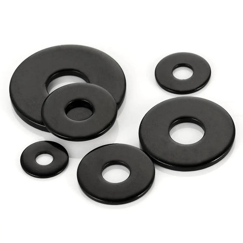 Assorted 50 Pack M6 Stainless Flat Washers With Black Finish For Screws And Bolts 17.7 Mm Outer Diameter 6.6 Mm Inner Diameter 1.3 Mm Thick
