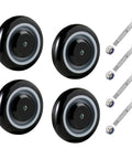 5 Inch Shopping Cart Wheels Replacement Set With Five Sixteenth Inch Axle Polyurethane Casters 1400 Lbs Total Capacity Abrasion Resistant Silent Shock Absorber For Smooth Quiet Rolling And Extended Wheel Life, includes four wheels and axles.
