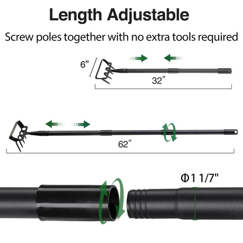 Stirrup Hoe And Cultivator Garden Tool Heavy Duty With 4 Tine Weeder And Long Adjustable Handle From 32 To 62 Inches length illustration