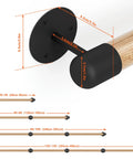 Close-up view of Heavy Duty 12 Foot Round Wooden Stair Handrail Wall Mount with black wall mount and measurements.