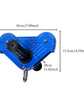 Close-up of blue Backyard Zip Line Kit for Kids with Easy Install Rope Handle, iron construction, measurements labeled.