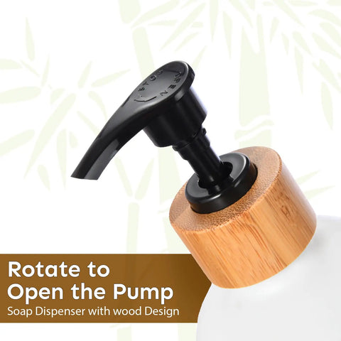 Close-up of pump on Wooden Dish Soap Dispenser Set With Thick One Inch Tray And Non Slip Base For Modern Boho Farmhouse Kitchen Decor