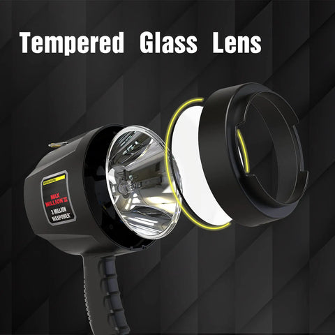 Heavy Duty Handheld Spotlight With 12V DC Charger, Halogen Bulb, Tempered Glass Lens, Rugged ABS Body