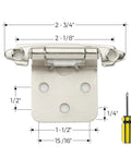 50 Pack 25 Pairs Half Inch Overlay DIY Friendly Kitchen Cabinet Door Hinges Satin Nickel Semi Concealed Face Frame Hinge with Screwdriver