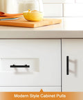 5 Pack Black Stainless Steel Cabinet Pulls T Bar Handles For Kitchen Cabinets And Drawers, installed on white cabinets