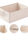Three Pack Clothes Storage Bins With Clear Window Handles And Multi Purpose Fabric Organizers For Closet, beige fabric organizer with clear window.
