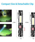 Rechargeable LED Flashlight With Strong Magnetic Tail COB Work Light And Side Light Waterproof Compact Size