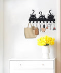 Wall Mounted Key Hooks With Eight Hooks Black Cat Themed Key Holder Rack For Home Decor Entryway Hallway Dog Leash Organizer With Mounting Hardware And Easy Install