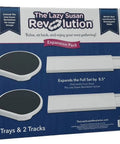 No Stress Lazy Susan Revolution Expansion Pack Dark Gray With Two Straight Tracks And Two Heat Resistant Non Slip Trays For A Tight Kitchen Cabinet Heavy Duty Pro Setup displayed on packaging with trays and tracks.