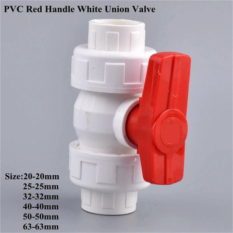 Heavy Duty Hose Connector Set With Double Union Ball Valve For Garden Watering And Irrigation System, Red White Valve, Leak Proof Water Pipe Fittings, Durable Outdoor Plumbing Kit For Quick, Secure Connections, PVC 20-63mm